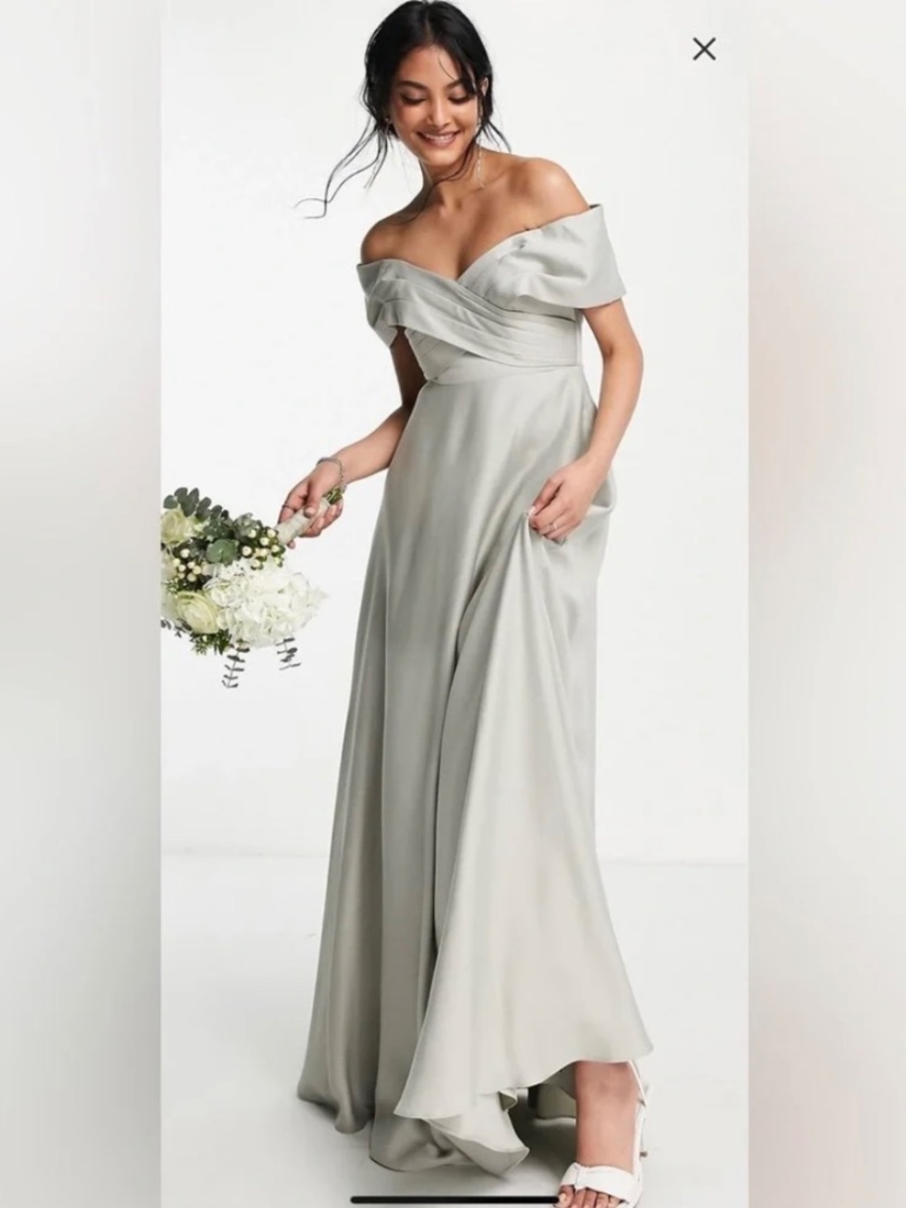 ASOS satin Sage green maxi dress with full skirt in sage green, size 6